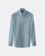 Blue & Brown Poplin Stripe Shirt - Button Down Collar