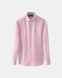 Pink long-sleeve shirt with a square texture, spread collar, and button cuffs