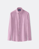 Pink micro-check twill shirt with medium spread collar and button front