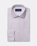 Folded white and purple striped twill shirt with pointed collar and button front