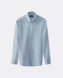 Light blue and white gingham poplin shirt with long sleeves and button-down collar