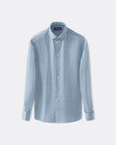 Sky blue gingham poplin shirt with long sleeves and a button front